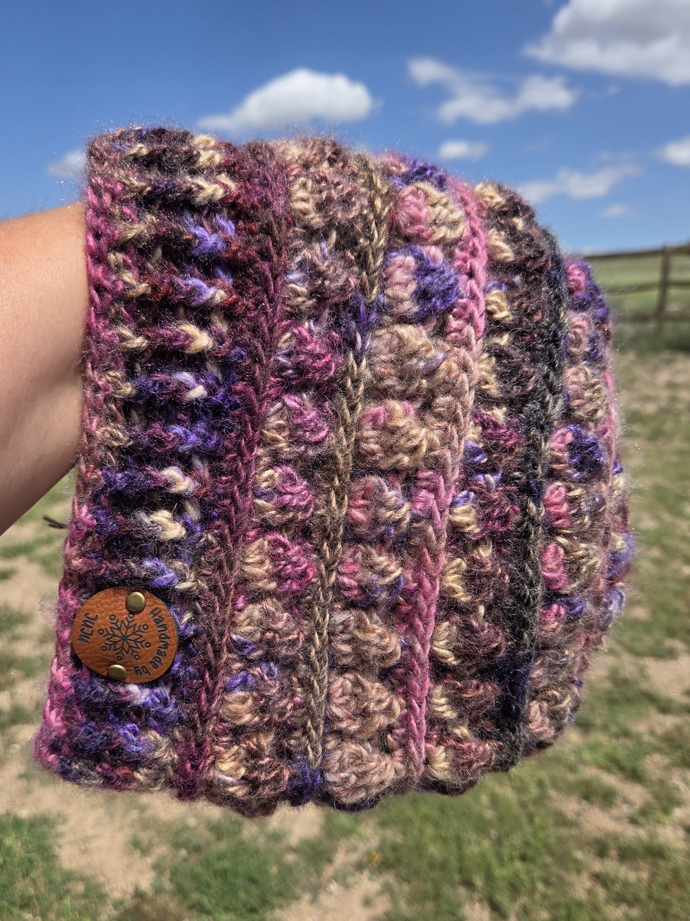 Artisan Handmade Warm Wool Blend "Berry Cobbler" Slouchy Crochet Boho Beanie Hat - Picture 2 of 7